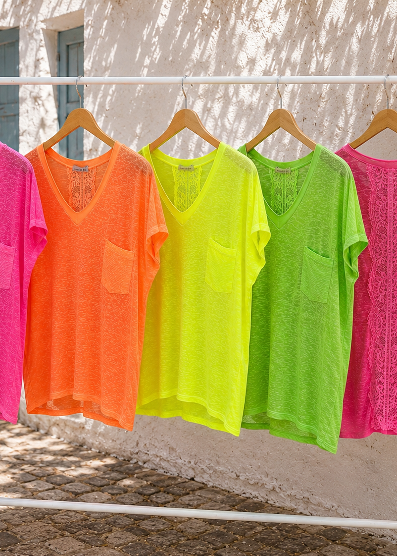 Camiseta flúor encaje