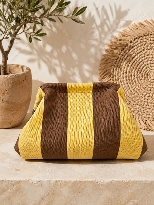 Bolso boca de pez choco/amarillo