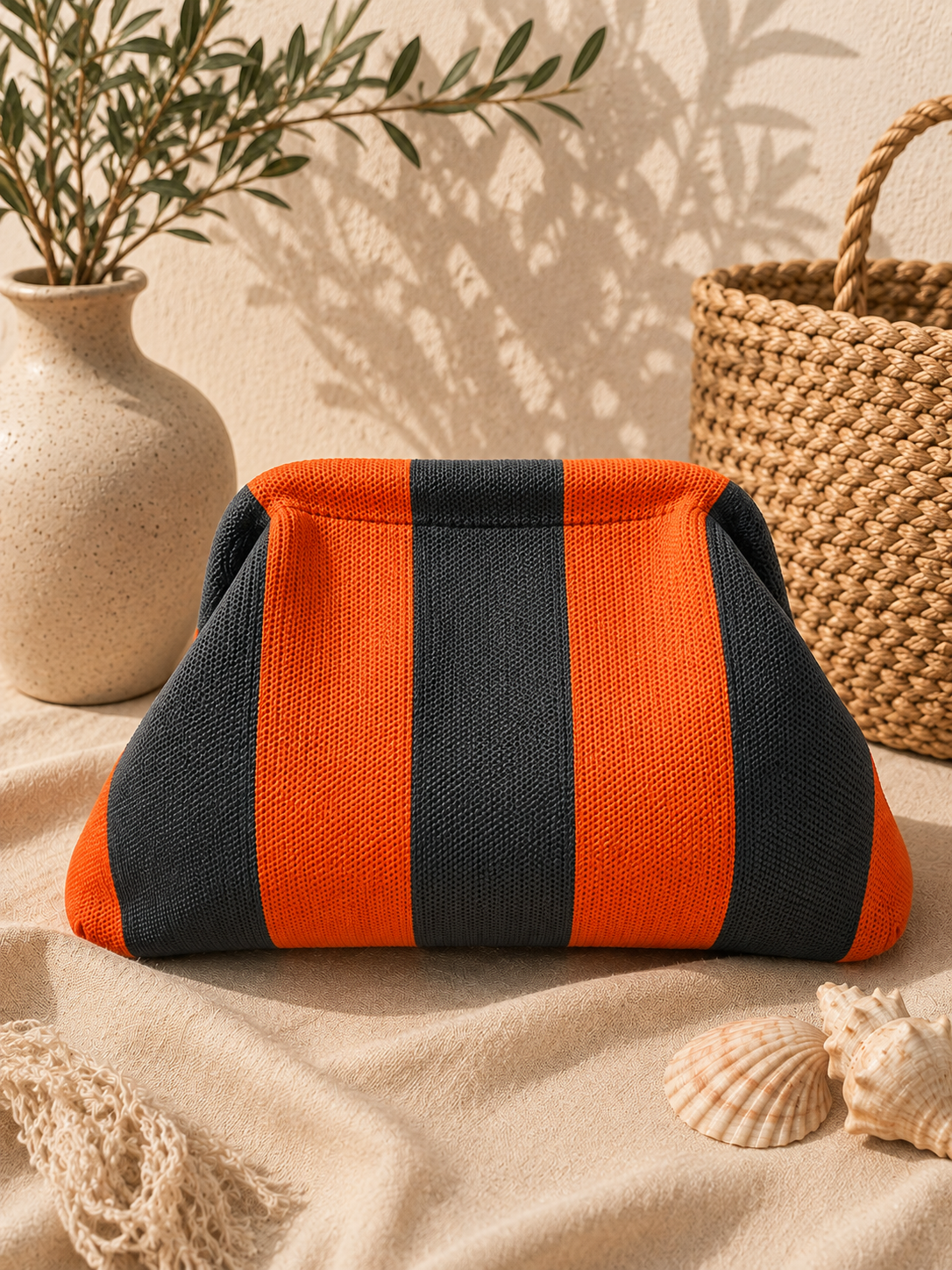Bolso boca de pez naranja/gris